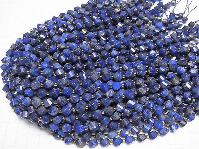 [Video]High Quality! Lapislazuli AA Twist x Multiple Facets 8x7x7mm half or 1strand beads (aprx.15inch/36cm)