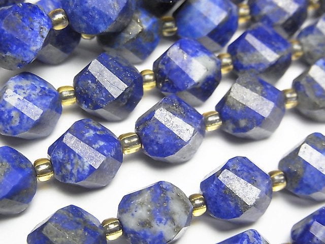 [Video] High Quality! Lapislazuli AA Twist x Multiple Facets 10x8x8mm half or 1strand beads (aprx.15inch/36cm)