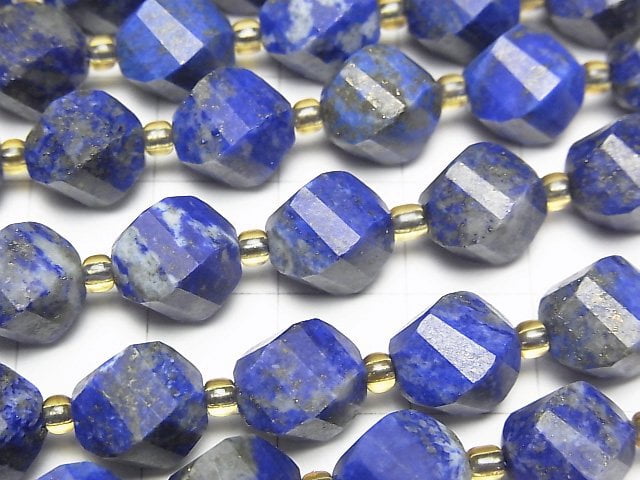 [Video] High Quality! Lapislazuli AA Twist x Multiple Facets 10x8x8mm half or 1strand beads (aprx.15inch/36cm)