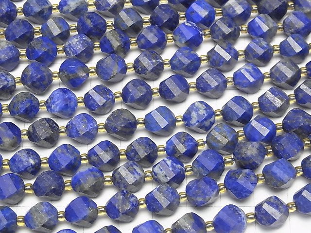 [Video] High Quality! Lapislazuli AA Twist x Multiple Facets 10x8x8mm half or 1strand beads (aprx.15inch/36cm)