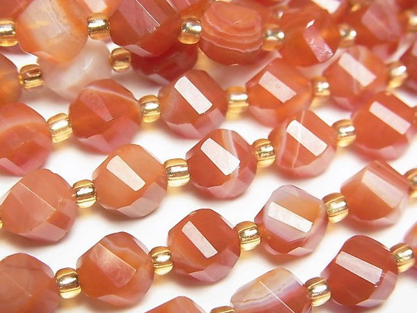 [Video] High Quality! Carnelian ,Sardonyx AAA Twist x Multiple Facets 8x7x7mm 1strand beads (aprx.15inch/36cm)