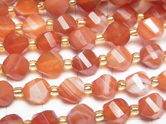 [Video] High Quality! Carnelian ,Sardonyx AAA Twist x Multiple Facets 8x7x7mm 1strand beads (aprx.15inch/36cm)