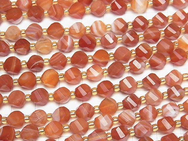 [Video] High Quality! Carnelian ,Sardonyx AAA Twist x Multiple Facets 8x7x7mm 1strand beads (aprx.15inch/36cm)