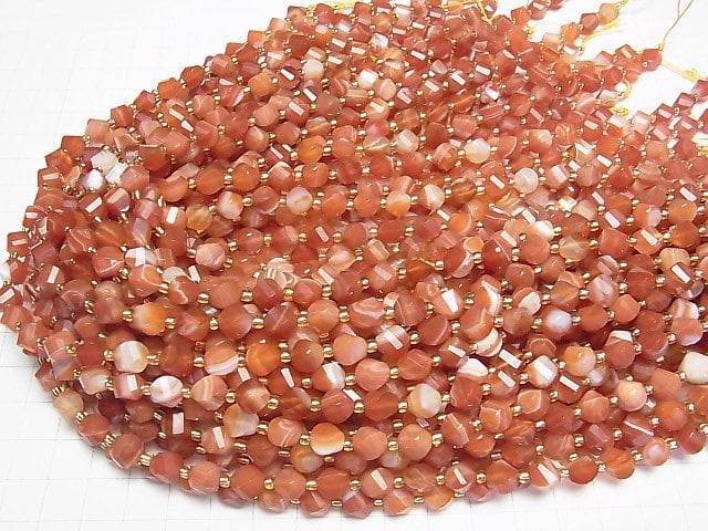 [Video] High Quality! Carnelian ,Sardonyx AAA Twist x Multiple Facets 8x7x7mm 1strand beads (aprx.15inch/36cm)