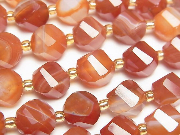 [Video] High Quality! Carnelian ,Sardonyx AAA Twist x Multiple Facets 10x8x8mm 1strand beads (aprx.15inch/36cm)