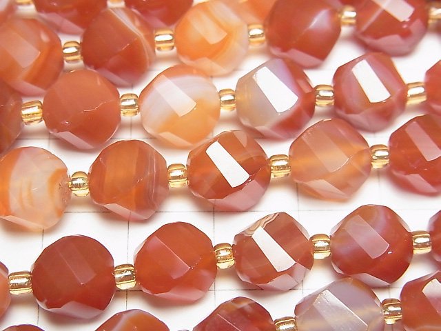 [Video] High Quality! Carnelian ,Sardonyx AAA Twist x Multiple Facets 10x8x8mm 1strand beads (aprx.15inch/36cm)