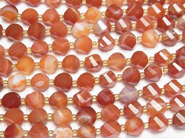 [Video] High Quality! Carnelian ,Sardonyx AAA Twist x Multiple Facets 10x8x8mm 1strand beads (aprx.15inch/36cm)