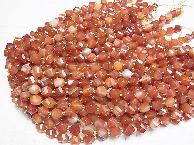 [Video] High Quality! Carnelian ,Sardonyx AAA Twist x Multiple Facets 10x8x8mm 1strand beads (aprx.15inch/36cm)