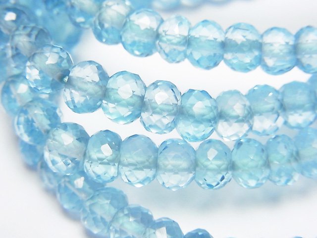 [Video]High Quality Sky Blue Topaz AAA Faceted Button Roundel 6x6x4mm Bracelet