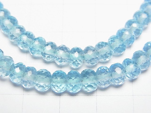 [Video]High Quality Sky Blue Topaz AAA Faceted Button Roundel 6x6x4mm Bracelet