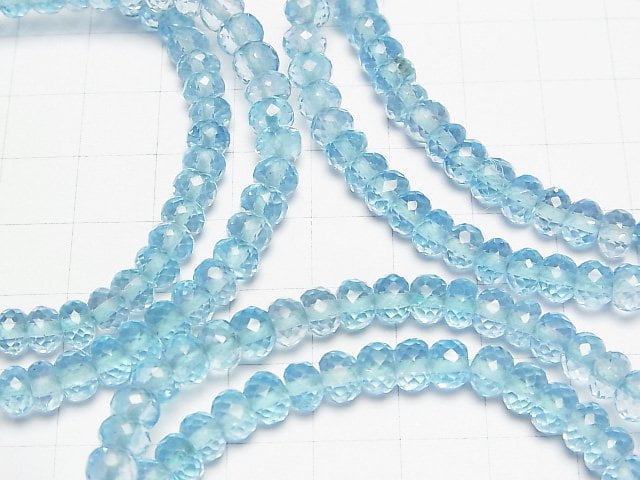 [Video]High Quality Sky Blue Topaz AAA Faceted Button Rondelle 6x6x4mm Bracelet