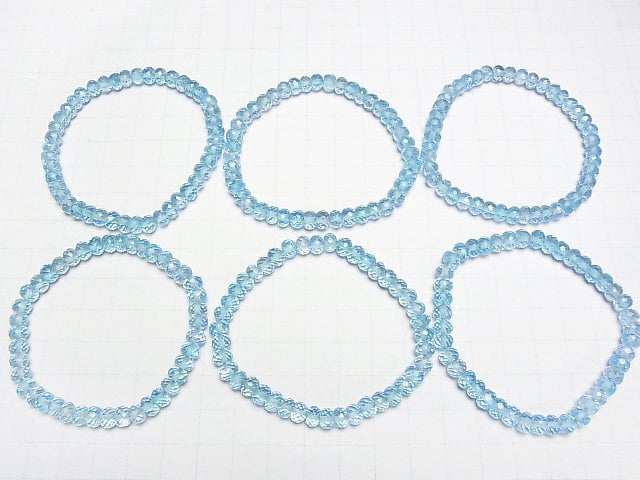 [Video]High Quality Sky Blue Topaz AAA Faceted Button Rondelle 6x6x4mm Bracelet