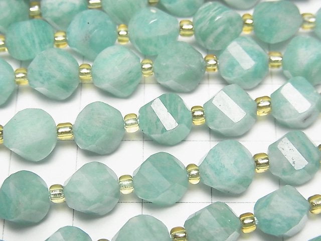 [Video] High Quality! Amazonite AA Twist x Multiple Facets 8x7x7mm half or 1strand beads (aprx.15inch/37cm)