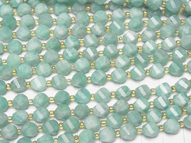 [Video] High Quality! Amazonite AA Twist x Multiple Facets 8x7x7mm half or 1strand beads (aprx.15inch/37cm)