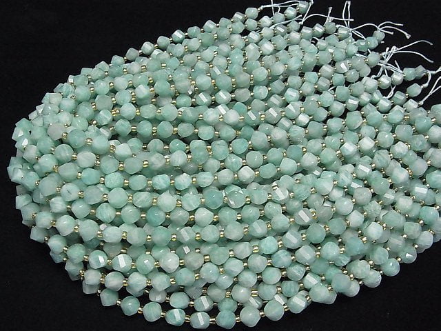 [Video] High Quality! Amazonite AA Twist x Multiple Facets 8x7x7mm half or 1strand beads (aprx.15inch/37cm)