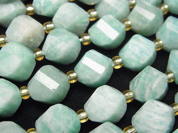 [Video]High Quality! Amazonite AA Twist x Multiple Facets 10x8x8mm half or 1strand beads (aprx.15inch/37cm)