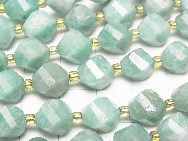 [Video]High Quality! Amazonite AA Twist x Multiple Facets 10x8x8mm half or 1strand beads (aprx.15inch/37cm)