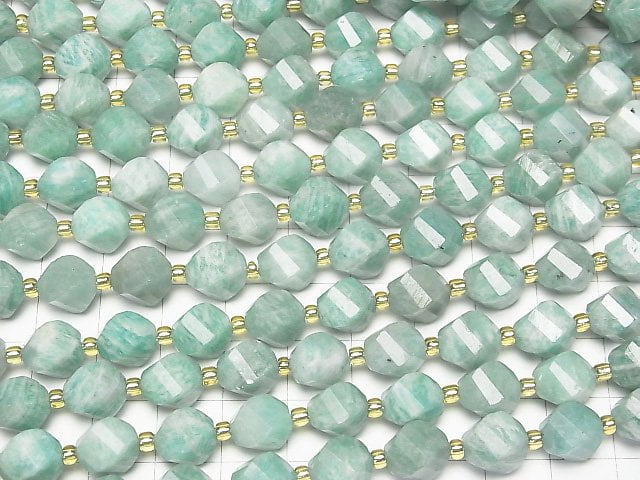 [Video]High Quality! Amazonite AA Twist x Multiple Facets 10x8x8mm half or 1strand beads (aprx.15inch/37cm)