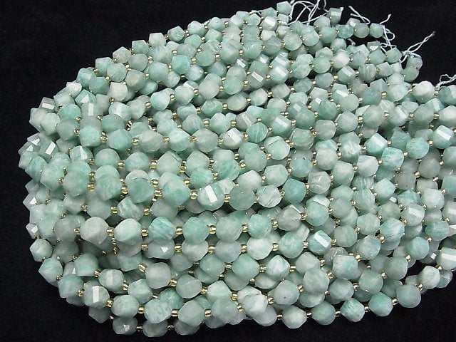 [Video]High Quality! Amazonite AA Twist x Multiple Facets 10x8x8mm half or 1strand beads (aprx.15inch/37cm)