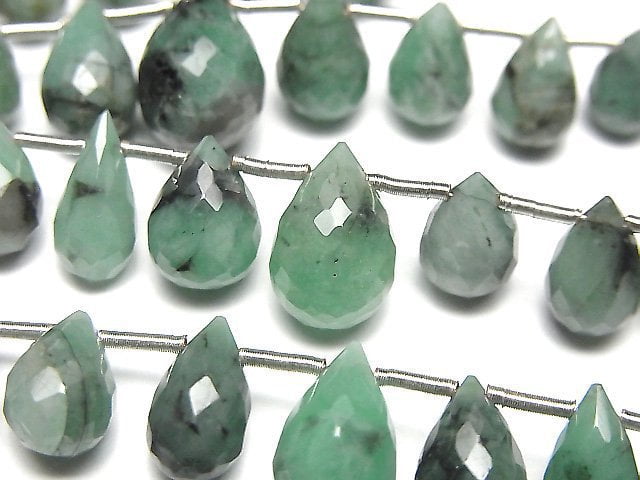 [Video]Brazilian Emerald AA++ Drop Faceted Briolette half or 1strand beads (aprx.6inch/16cm)