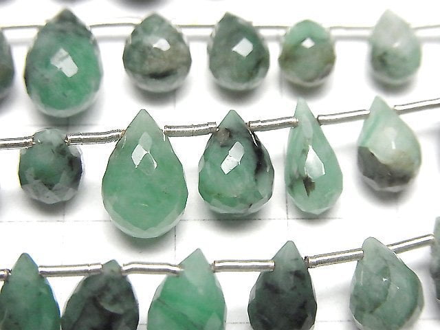 [Video]Brazilian Emerald AA++ Drop Faceted Briolette half or 1strand beads (aprx.6inch/16cm)