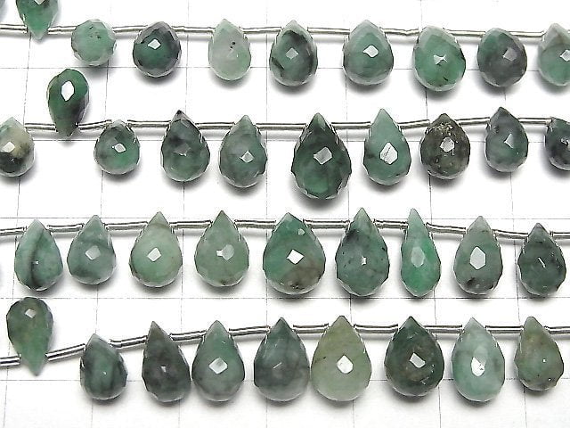 [Video]Brazilian Emerald AA++ Drop Faceted Briolette half or 1strand beads (aprx.6inch/16cm)