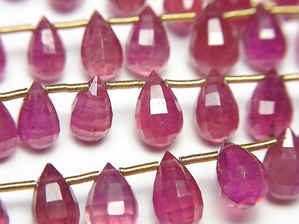 [Video]High Quality Ruby AAA- Faceted Drop half or 1strand beads (aprx.5inch/12cm)