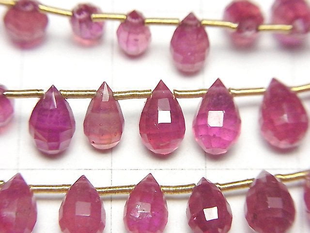 [Video]High Quality Ruby AAA- Faceted Drop half or 1strand beads (aprx.5inch/12cm)