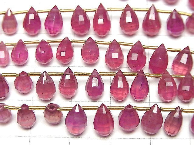 [Video]High Quality Ruby AAA- Faceted Drop half or 1strand beads (aprx.5inch/12cm)