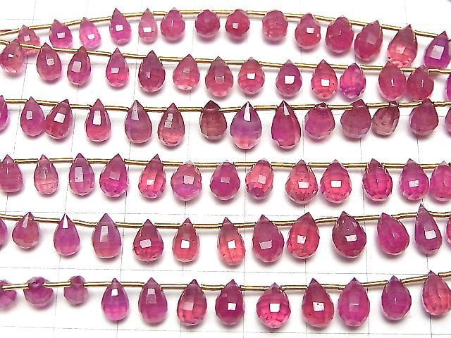 [Video]High Quality Ruby AAA- Faceted Drop half or 1strand beads (aprx.5inch/12cm)