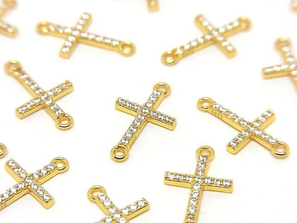 Silver925 Cross 15x8.5x1.5mm Both Side Charm (with CZ) [18KGP] 1pc