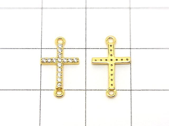 Silver925 Cross 15x8.5x1.5mm Both Side Charm (with CZ) [18KGP] 1pc