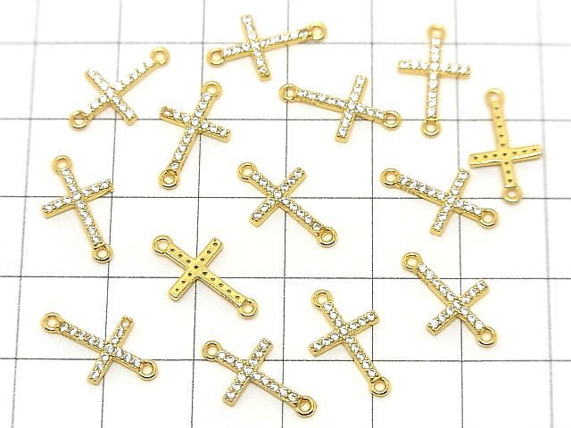 Silver925 Cross 15x8.5x1.5mm Both Side Charm (with CZ) [18KGP] 1pc