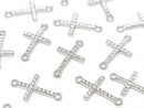Silver925 Cross Charm (15x8.5x1.5mm) on Both Sides (with CZ) [Rhodium Plated] 1pc
