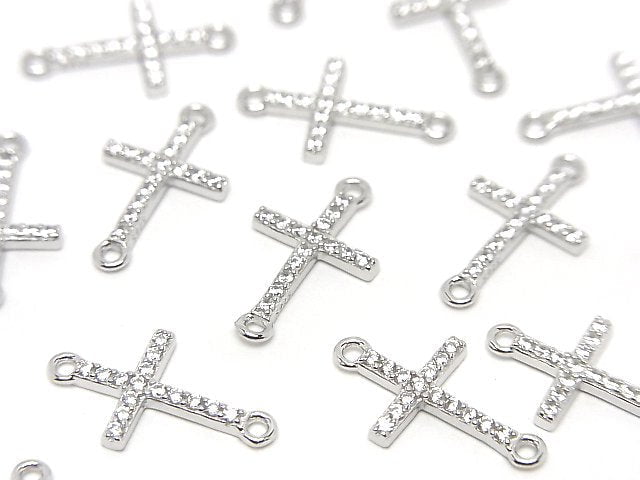 Silver925 Cross 15x8.5x1.5mm Both Side Charm (with CZ) [Rhodium Plated] 1pc