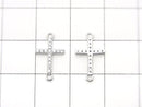 Silver925 Cross Charm (15x8.5x1.5mm) on Both Sides (with CZ) [Rhodium Plated] 1pc