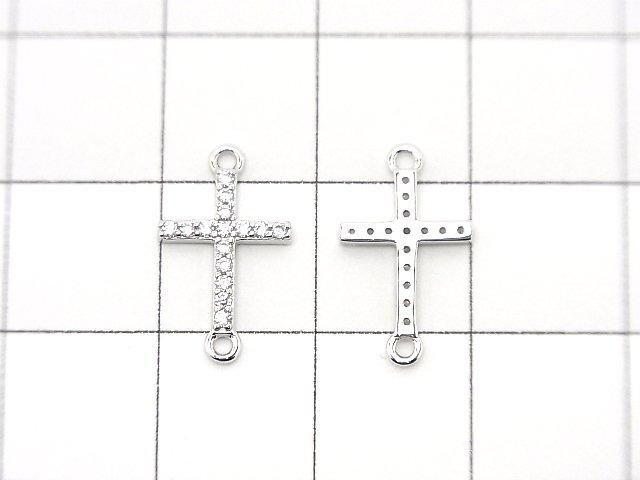 Silver925 Cross Charm (15x8.5x1.5mm) on Both Sides (with CZ) [Rhodium Plated] 1pc