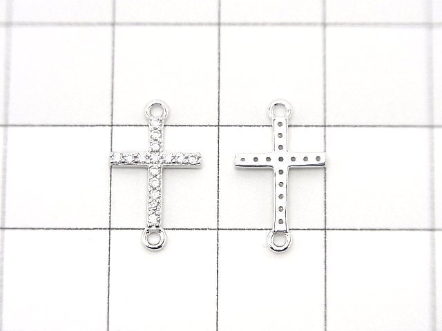 Silver925 Cross 15x8.5x1.5mm Both Side Charm (with CZ) [Rhodium Plated] 1pc