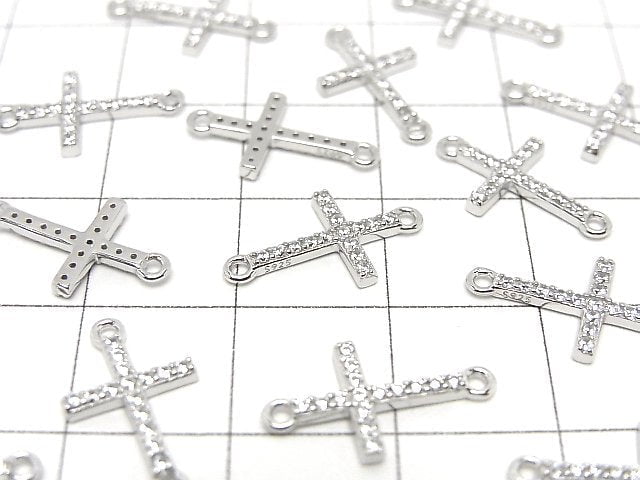 Silver925 Cross 15x8.5x1.5mm Both Side Charm (with CZ) [Rhodium Plated] 1pc