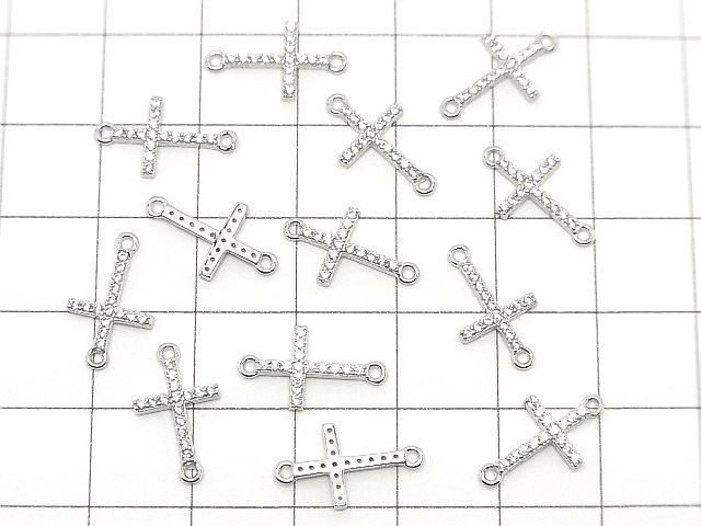 Silver 925 Cross 15x8.5x1.5mm Both Sides Charm (with CZ) [Rhodium Plated] 1pc
