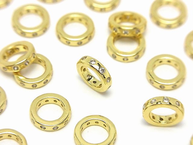 Metal parts Rondelle 8x8x2mm Gold color (with CZ) 2pcs