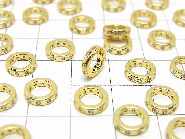Metal parts Rondelle 8x8x2mm Gold color (with CZ) 2pcs