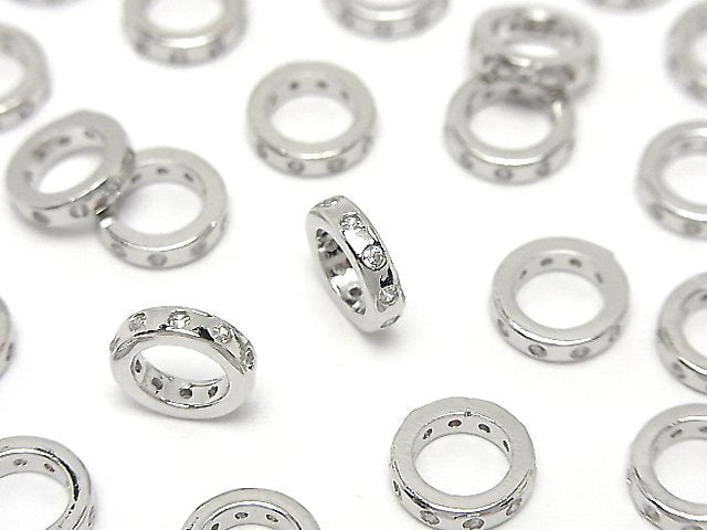 Metal parts Rondelle 8x8x2mm Silver color (with CZ) 2pcs