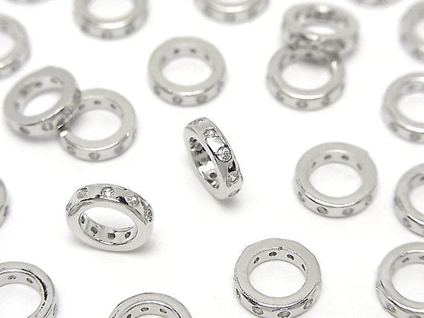 Metal parts Roundel 8x8x2mm Silver color (with CZ) 2pcs