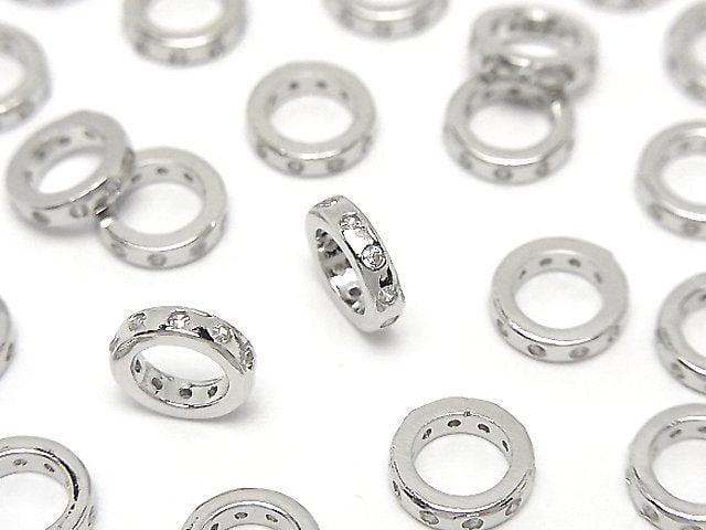 Metal parts Roundel 8x8x2mm Silver color (with CZ) 2pcs