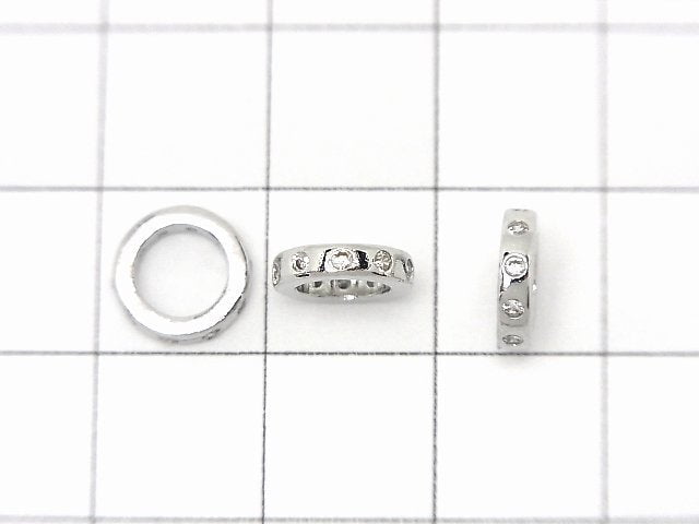 Metal parts Roundel 8x8x2mm Silver color (with CZ) 2pcs