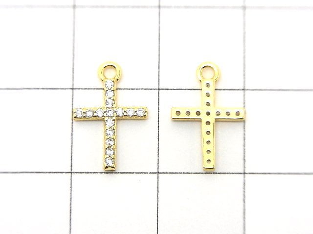 Silver925 Cross 13.5x8.5x1.5mm Charm (with CZ) [18KGP] 1pc