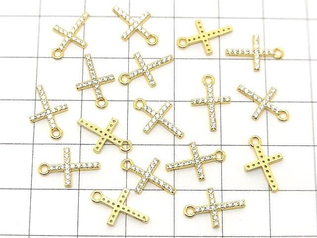 Silver 925 Cross Charm (13.5 x 8.5 x 1.5 mm with CZ) [18KGP] 1pc
