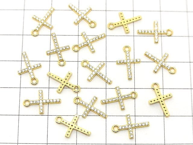 Silver925 Cross 13.5x8.5x1.5mm Charm (with CZ) [18KGP] 1pc