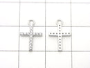 Silver925 Cross 13.5x8.5x1.5mm Charm (with CZ) [Rhodium Plated] 1pc